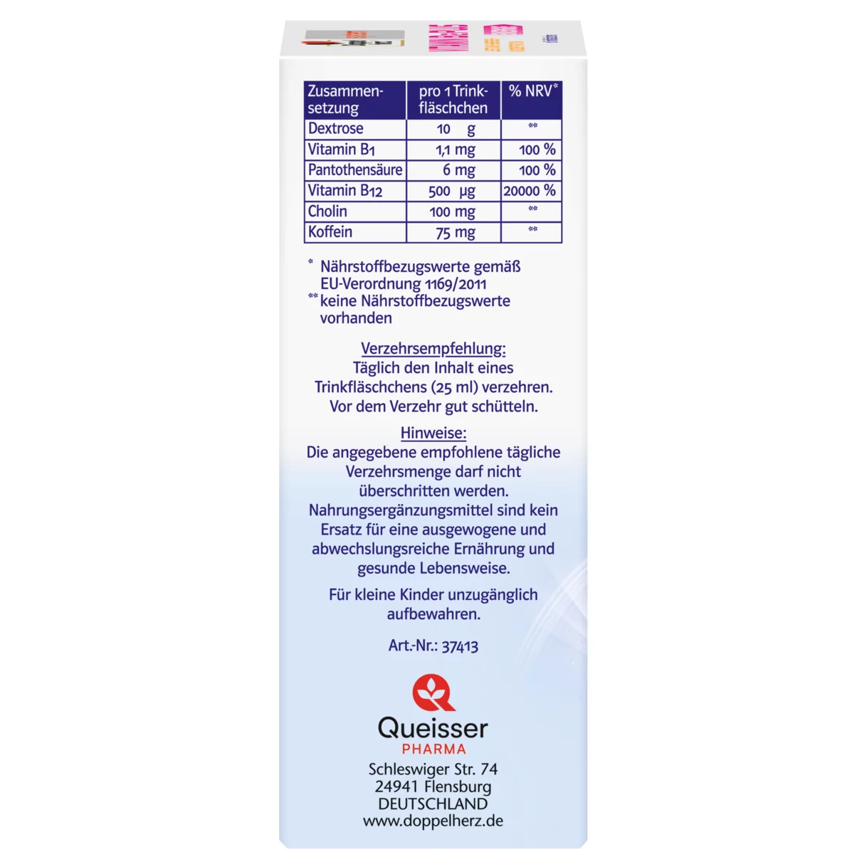 Illustration of the product packaging Doppelherz system  Vitamin B12 Plus Energie side view left